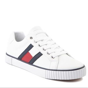 Womens Tommy Hilfiger Casual Shoe - White red blue signature logo sneaker